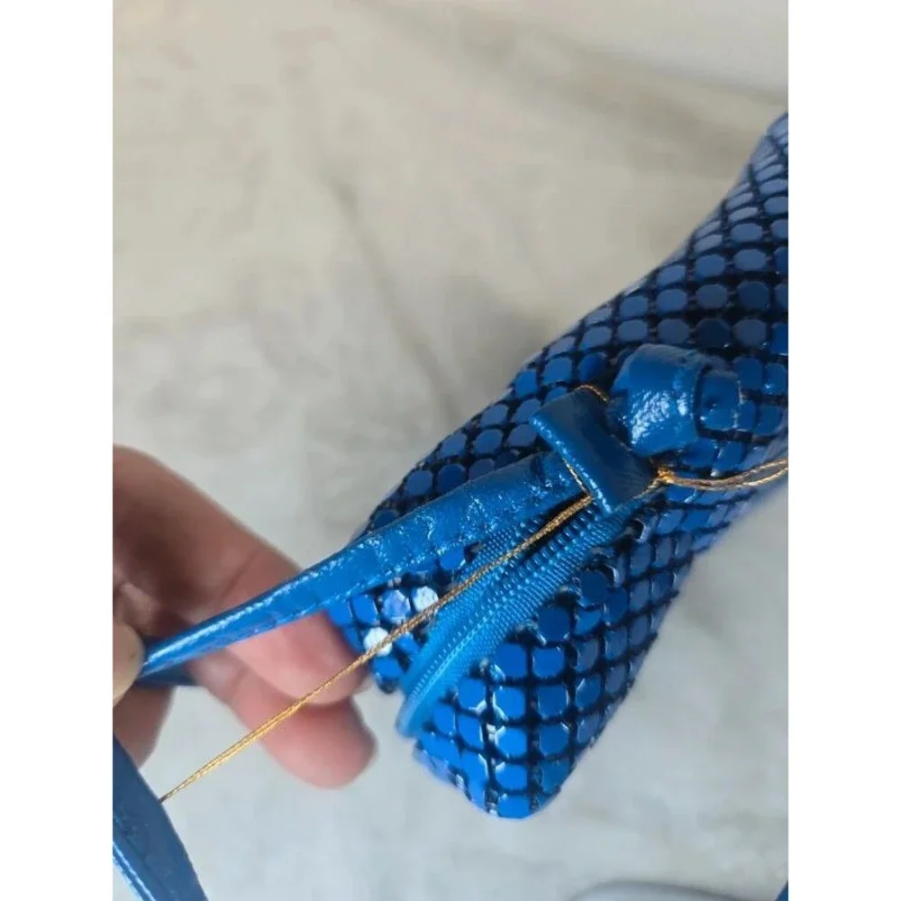 Vintage 80s Y2K Retro Bueno California Royal Blue Metal Mesh Handbag Crossbody B